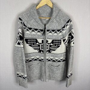 Bluenotes Knit Zip Cardigan Sweater Women L Grey Thunderbird Shawl Cowichan